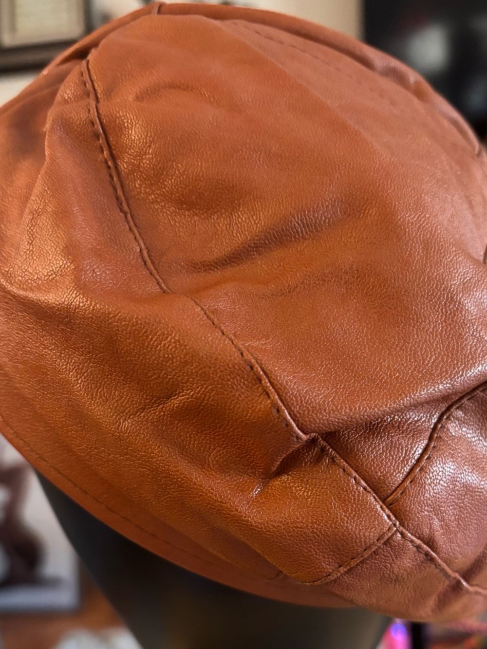 Brown Leather Newsboy Cap